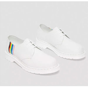 Dr. Martens 27522 White Smooth Leather Oxford Pride Rainbow Shoes NWOB